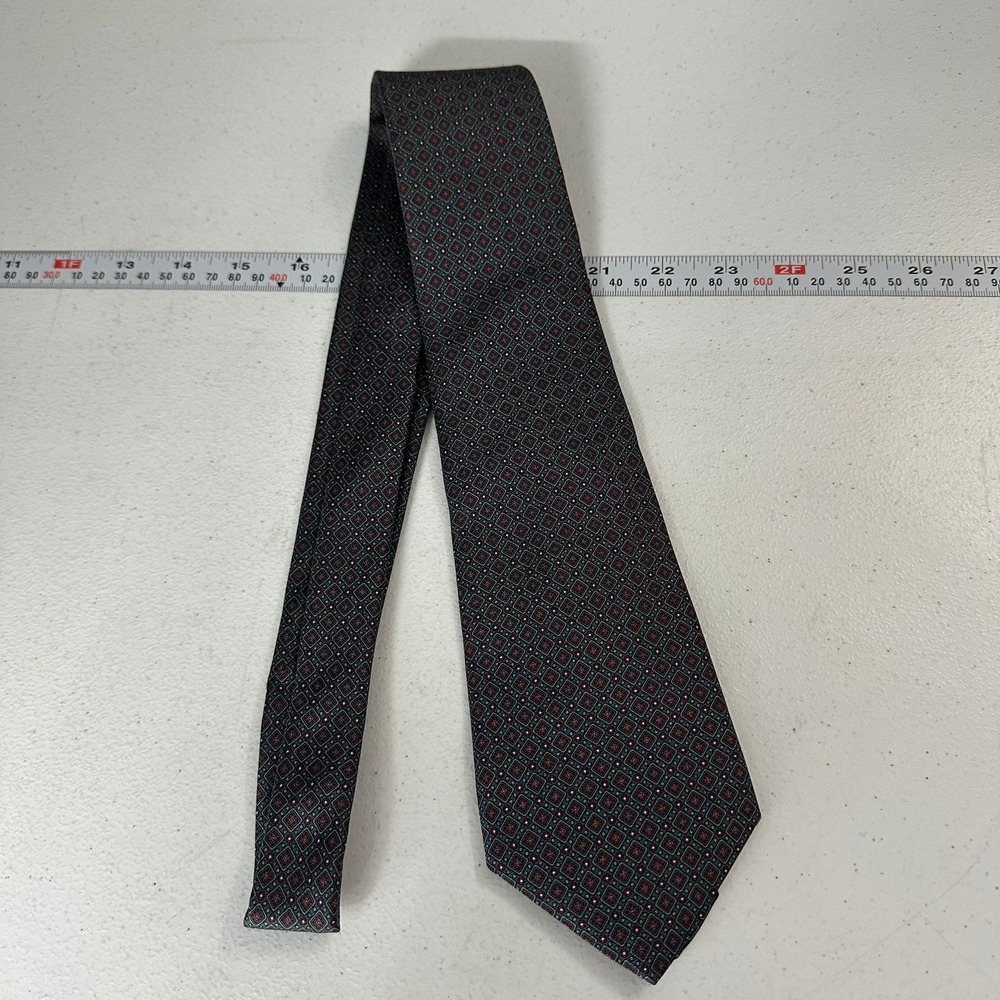 Liberty of London Mens Vintage Silk Tie Navy Blue Burgundy Geometric Diamond